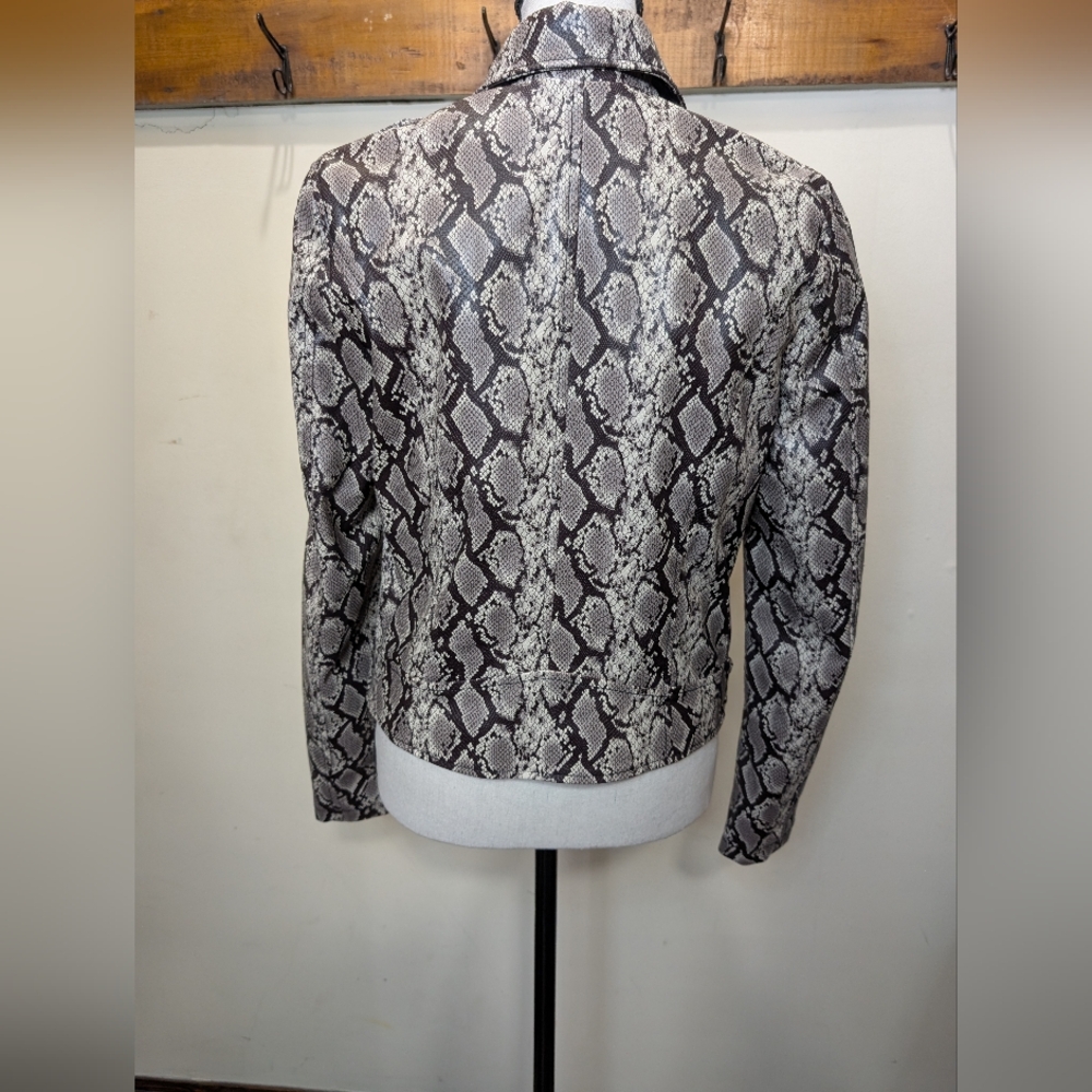 Coffee Shop Faux Leather Zippered Moto Jacket Python - Picture 11 of 16